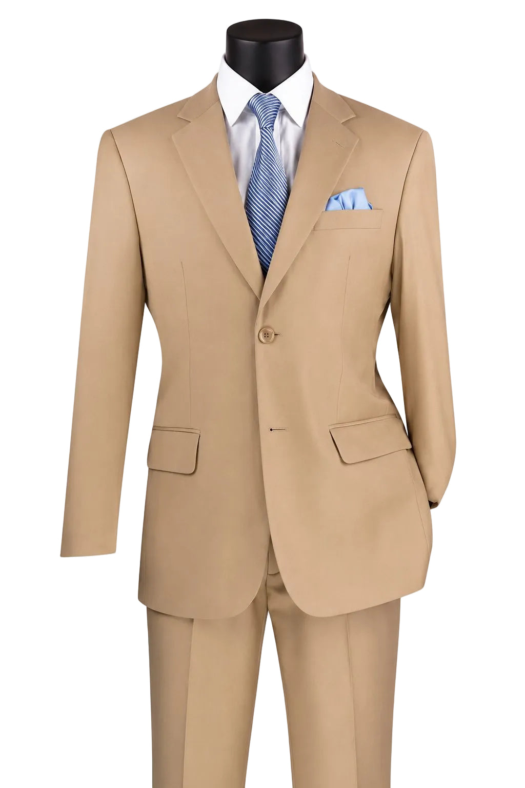 Nola Collection - Light Beige Regular Fit 2 Piece Suit With Adjustable Waistband Pants