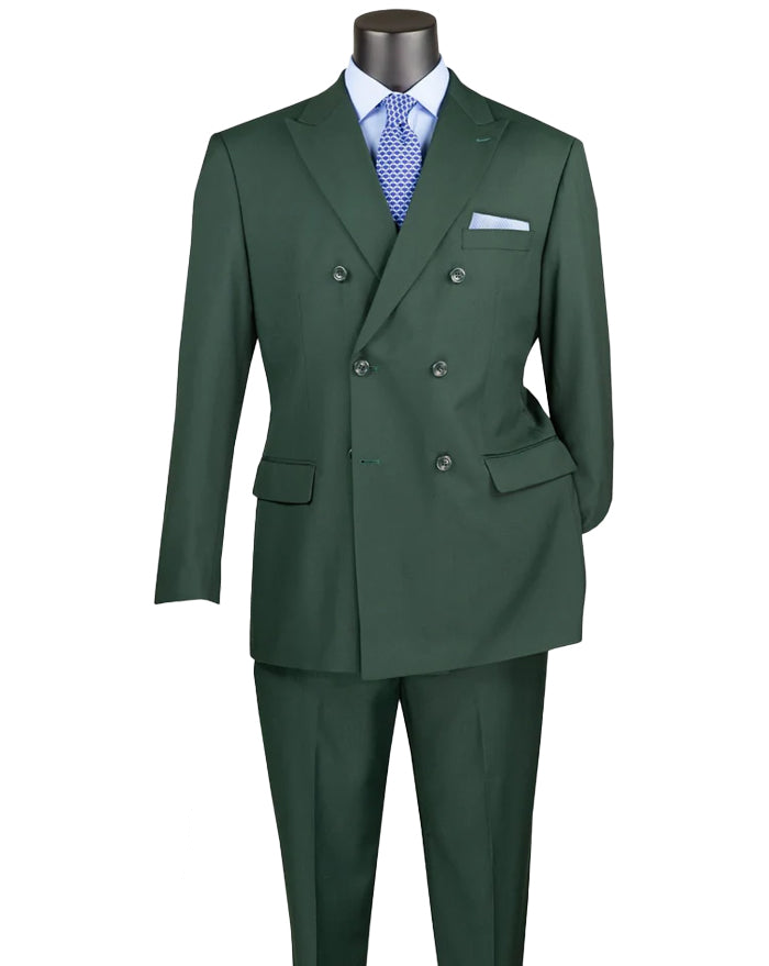 Ramses Collection - Hunter Green Regular Fit Double Breasted 2 Piece Suit with Flexible Elastic Waistband