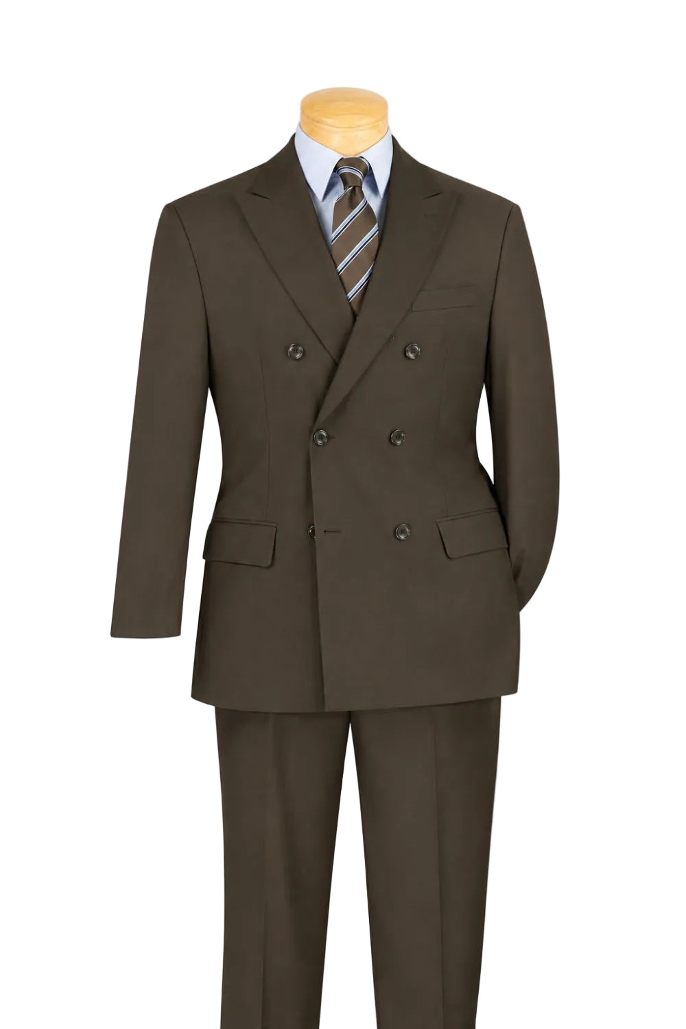Ramses Collection - Brown Regular Fit Double Breasted 2 Piece Suit with Adjustable Waistband Pants