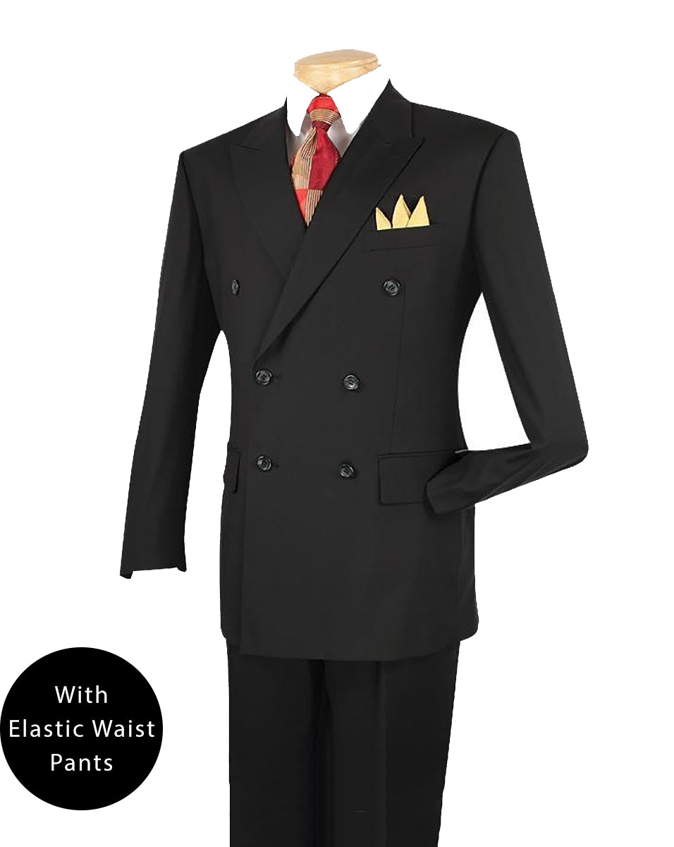 Black Regular Fit Double Breasted 2 Piece Suit with Flexible Elastic Waistband