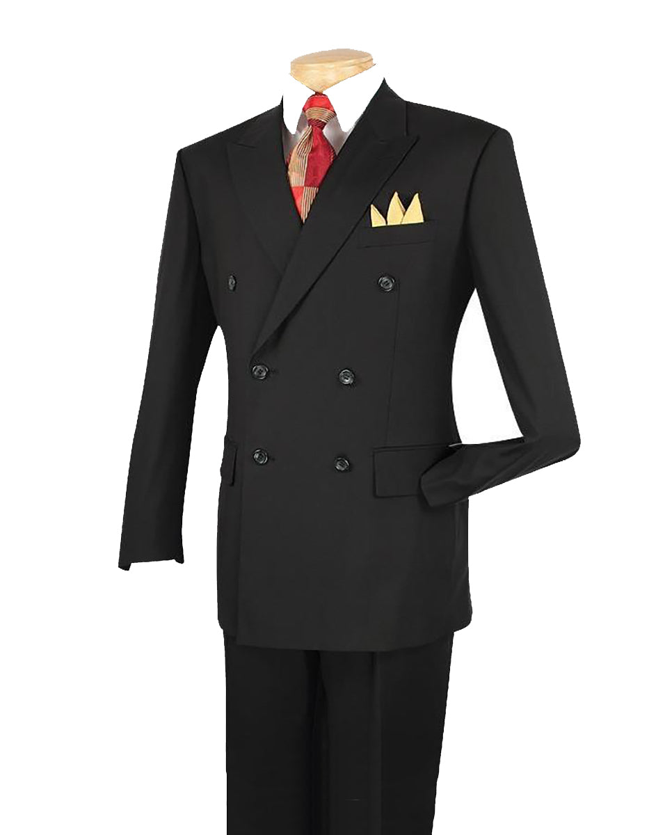 Ramses Collection - Black Regular Fit Double Breasted 2 Piece Suit with Flexible Elastic Waistband