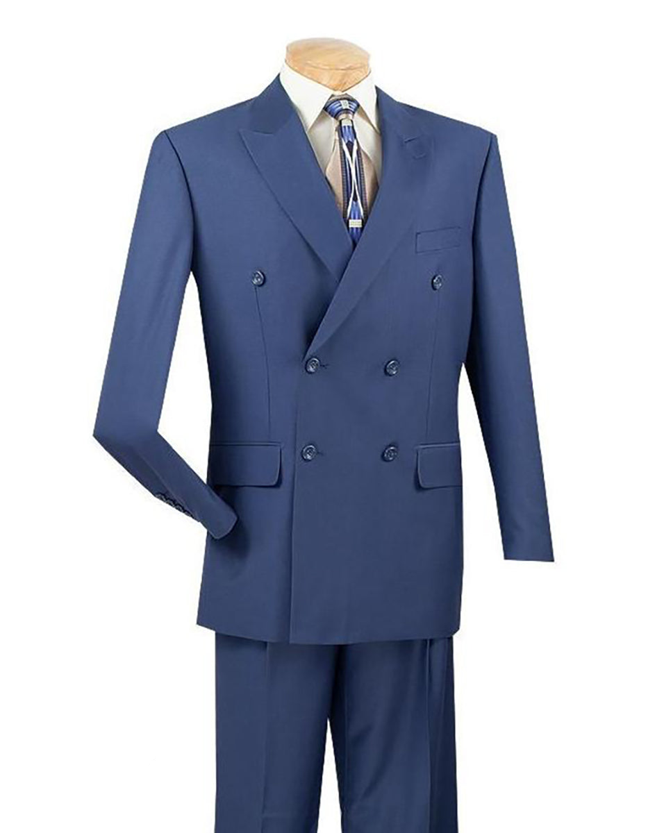 Ramses Collection - Blue Regular Fit Double Breasted 2 Piece Suit with Flexible Elastic Waistband