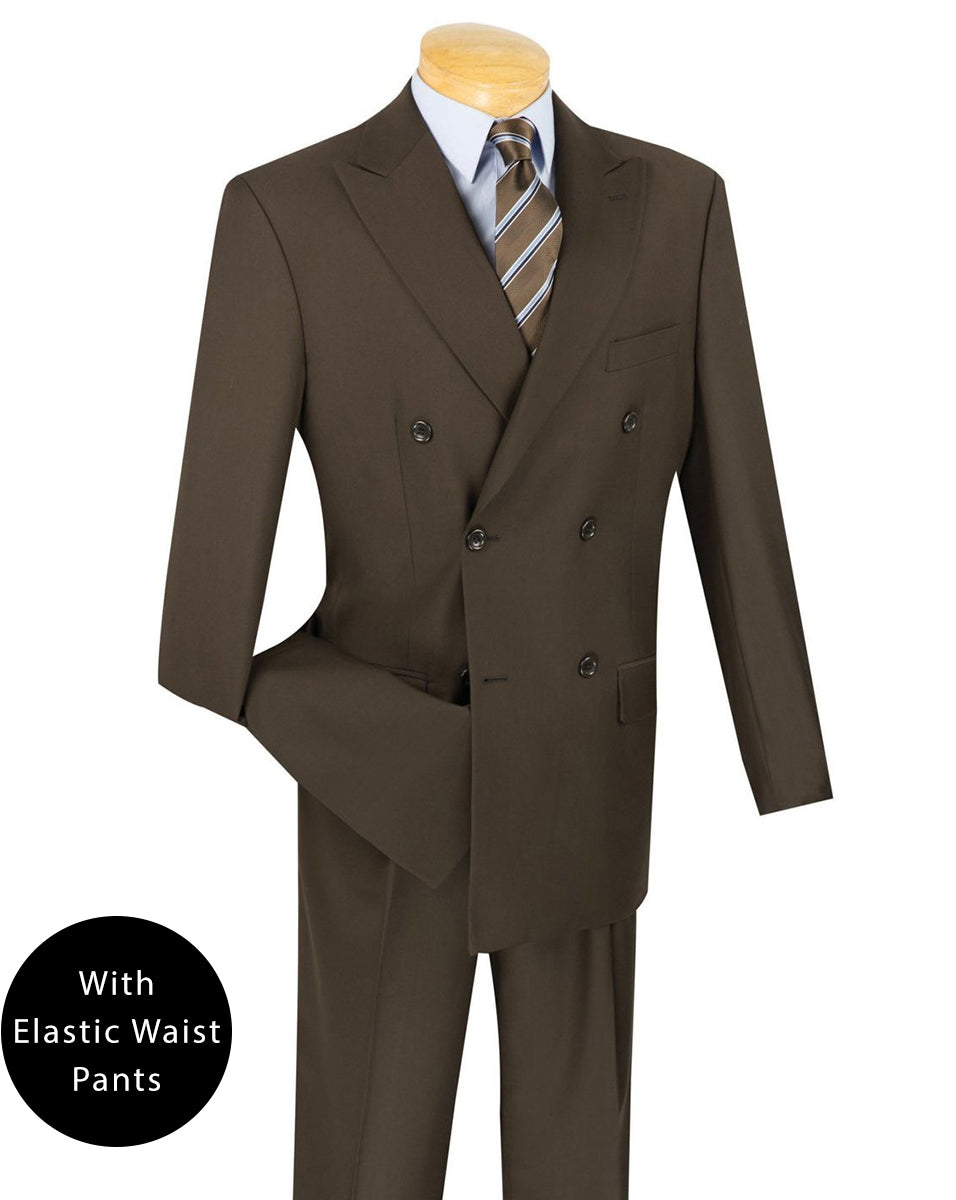 Brown Regular Fit Double Breasted 2 Piece Suit with Flexible Elastic Waistband
