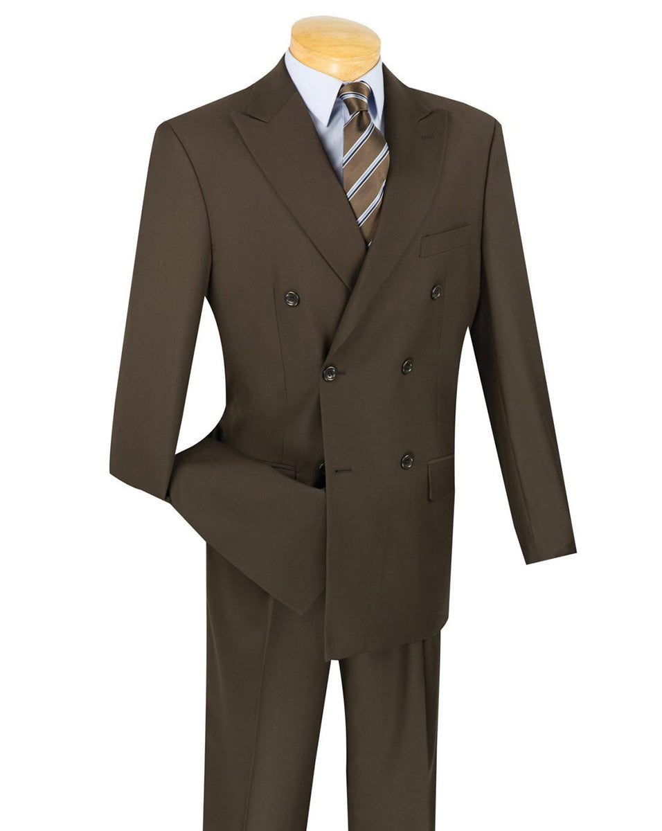 Ramses Collection - Brown Regular Fit Double Breasted 2 Piece Suit with Flexible Elastic Waistband