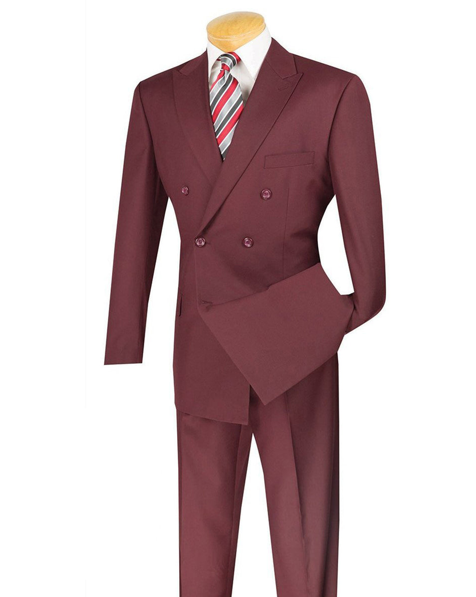 Ramses Collection - Burgundy Regular Fit Double Breasted 2 Piece Suit with Flexible Elastic Waistband