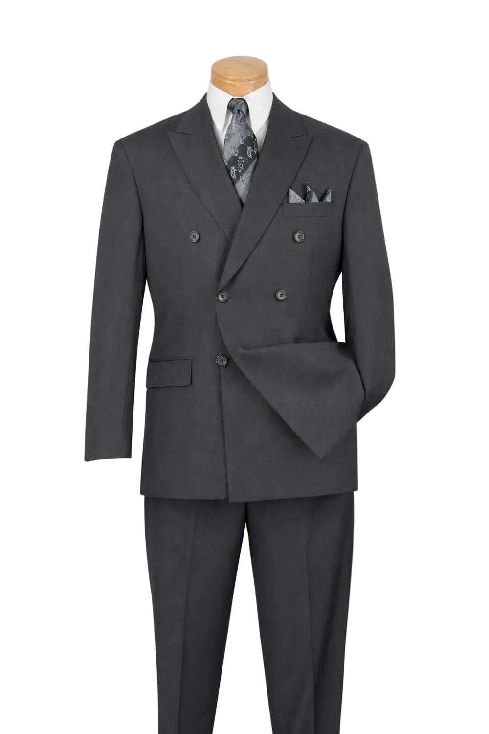 Ramses Collection - Dark Heather Gray Regular Fit Double Breasted 2 Piece Suit with Adjustable Waistband Pants