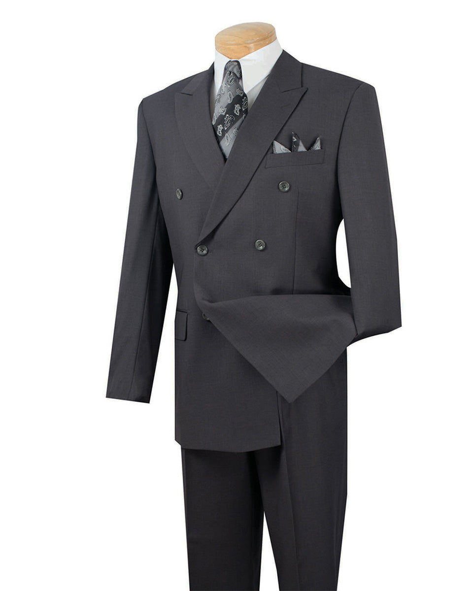 Ramses Collection - Dark Heather Gray Regular Fit Double Breasted 2 Piece Suit with Flexible Elastic Waistband