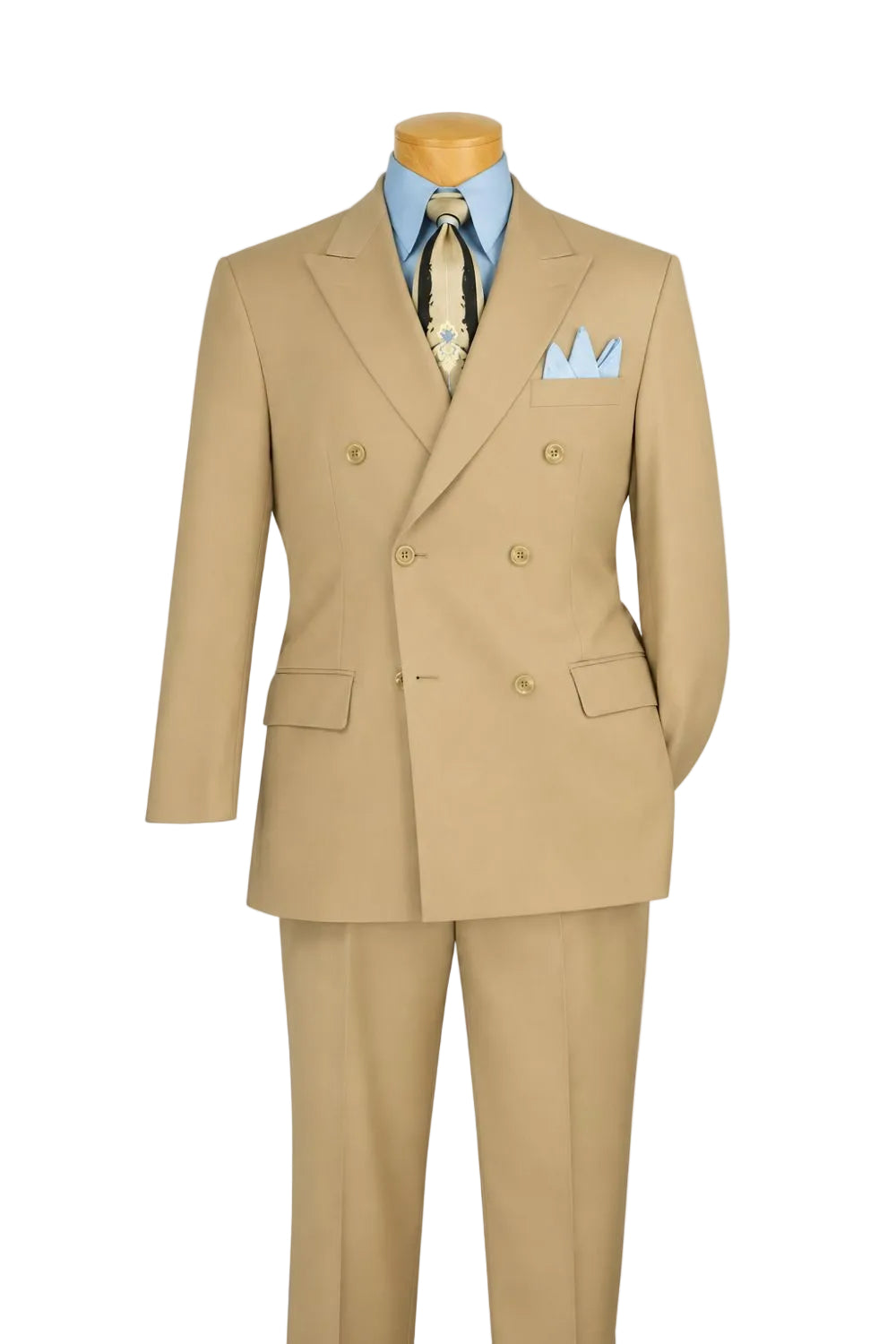Ramses Collection - Light Beige Regular Fit Double Breasted 2 Piece Suit with Adjustable Waistband