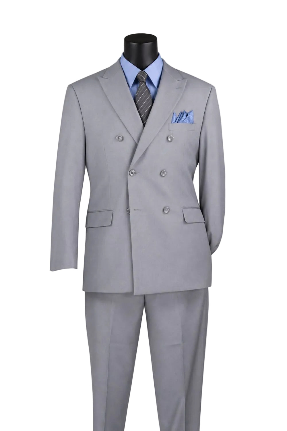 Ramses Collection - Light Gray Regular Fit Double Breasted 2 Piece Suit with Adjustable Waistband Pants