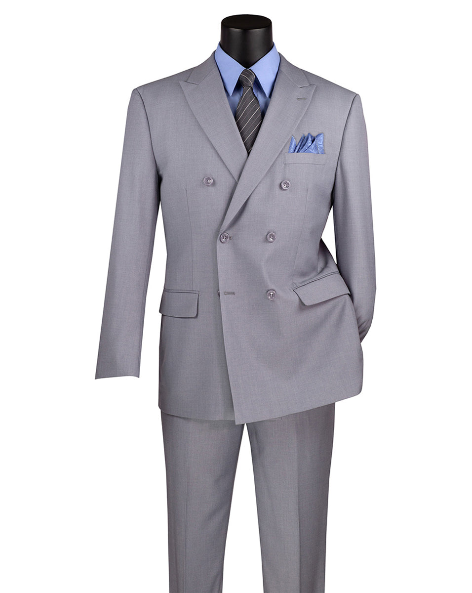 Ramses Collection - Light Gray Regular Fit Double Breasted 2 Piece Suit with Flexible Elastic Waistband