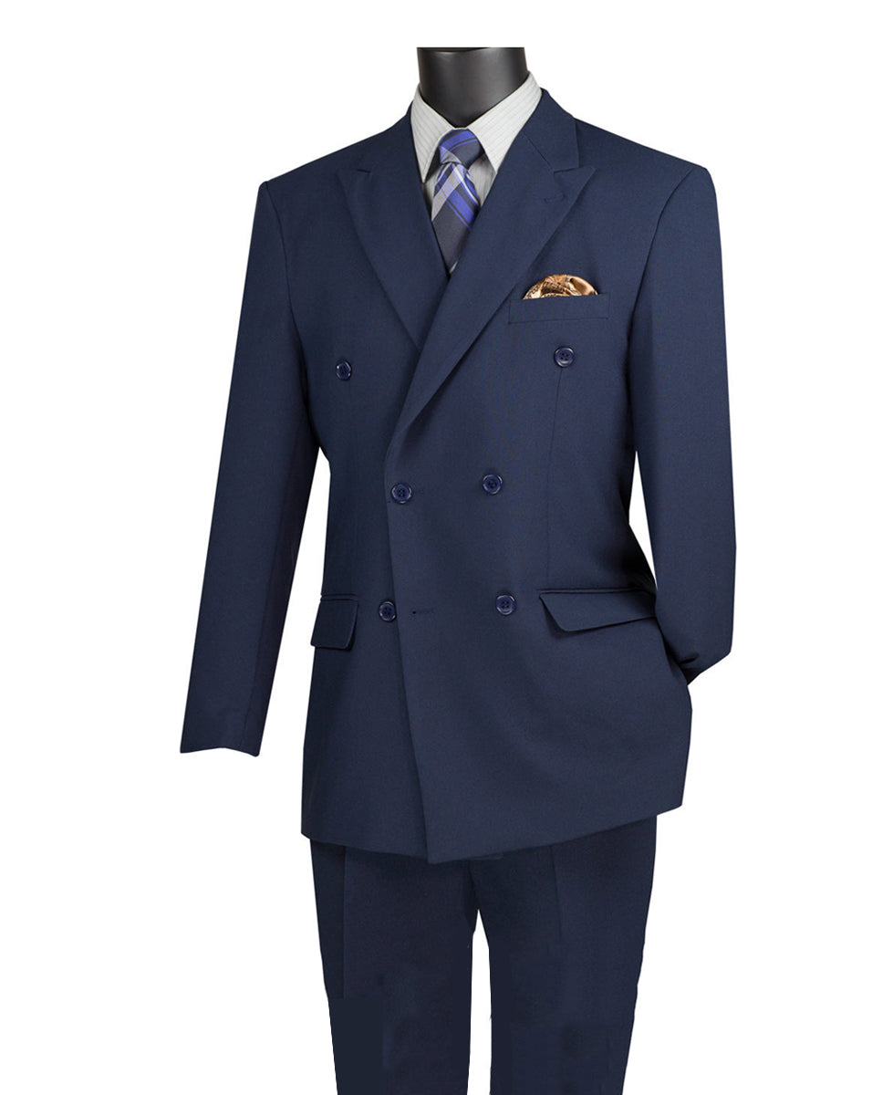 Ramses Collection - Navy Regular Fit Double Breasted 2 Piece Suit with Flexible Elastic Waistband