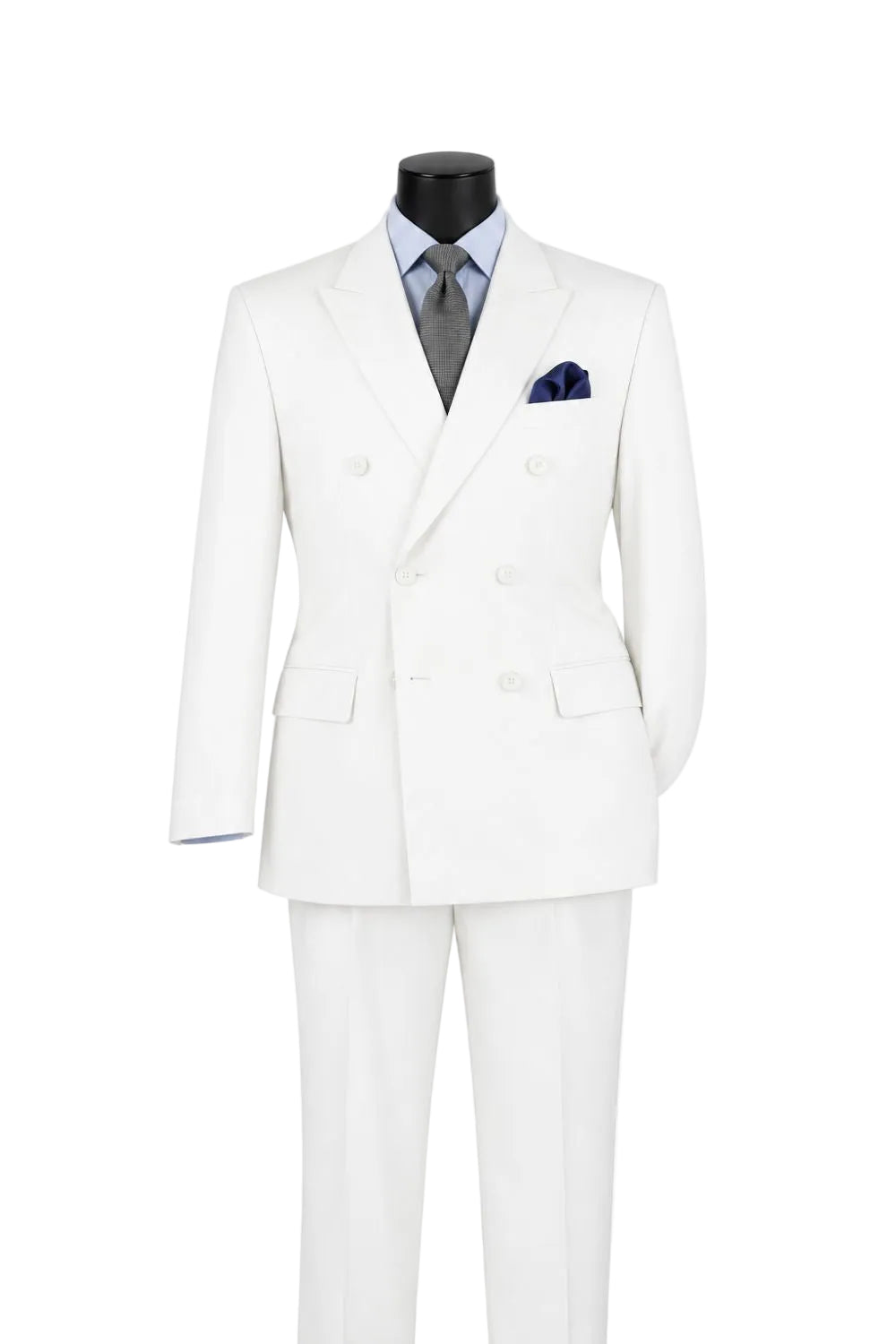 Ramses Collection - White Regular Fit Double Breasted 2 Piece Suit with Adjustable Waistband