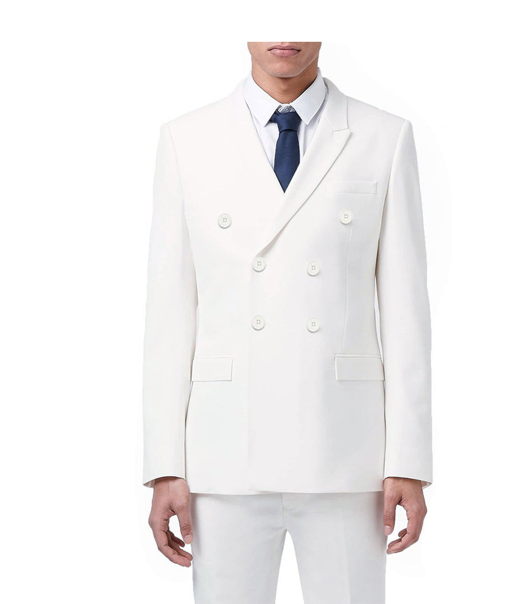 Ramses Collection - White Regular Fit Double Breasted 2 Piece Suit with Flexible Elastic Waistband