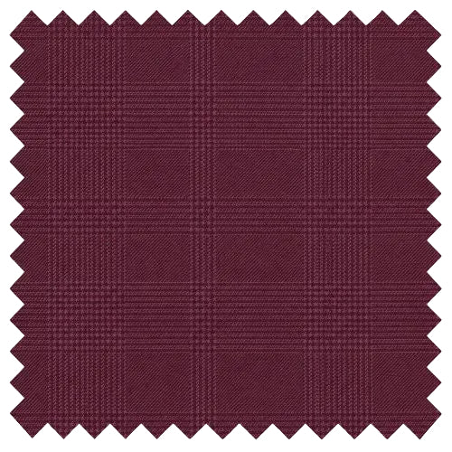 A square fabric swatch with zigzag-cut edges, showing a dark burgundy plaid pattern on a white background.
