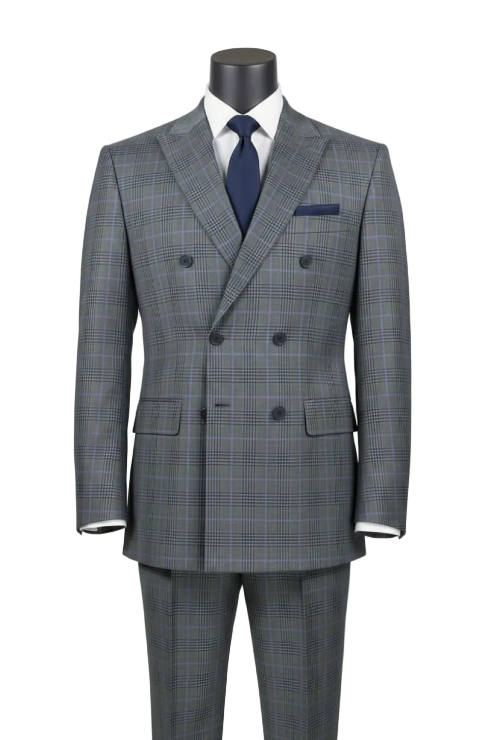 Alexander Collection - Regular Fit Charcoal Double Breasted 2 Piece Suit with Adjustable Waistband Pants