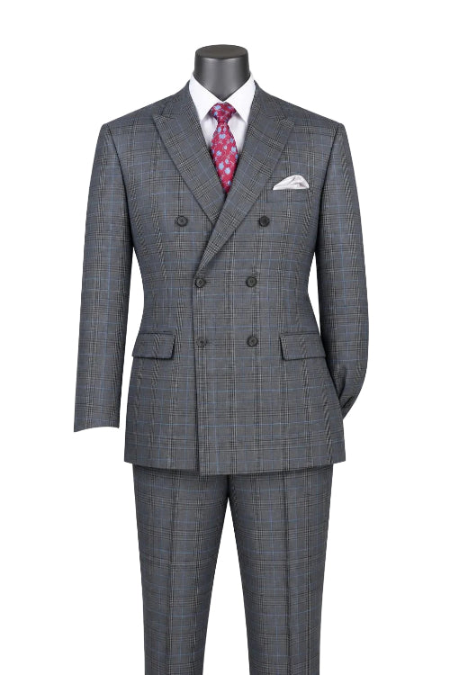 Alexander Collection - Regular Fit Charcoal Glen Plaid Double Breasted 2-Piece Suit