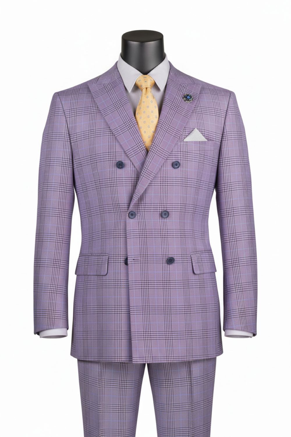 Alexander Collection - Regular Fit Light Purple Glen Plaid Double Breasted 2-Piece Suit