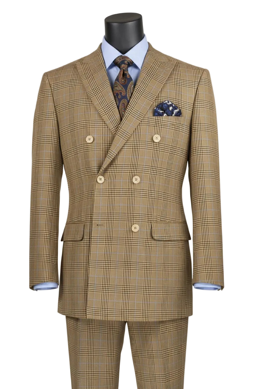 Alexander Collection - Regular Fit Mocha Glen Plaid Double Breasted 2-Piece Suit