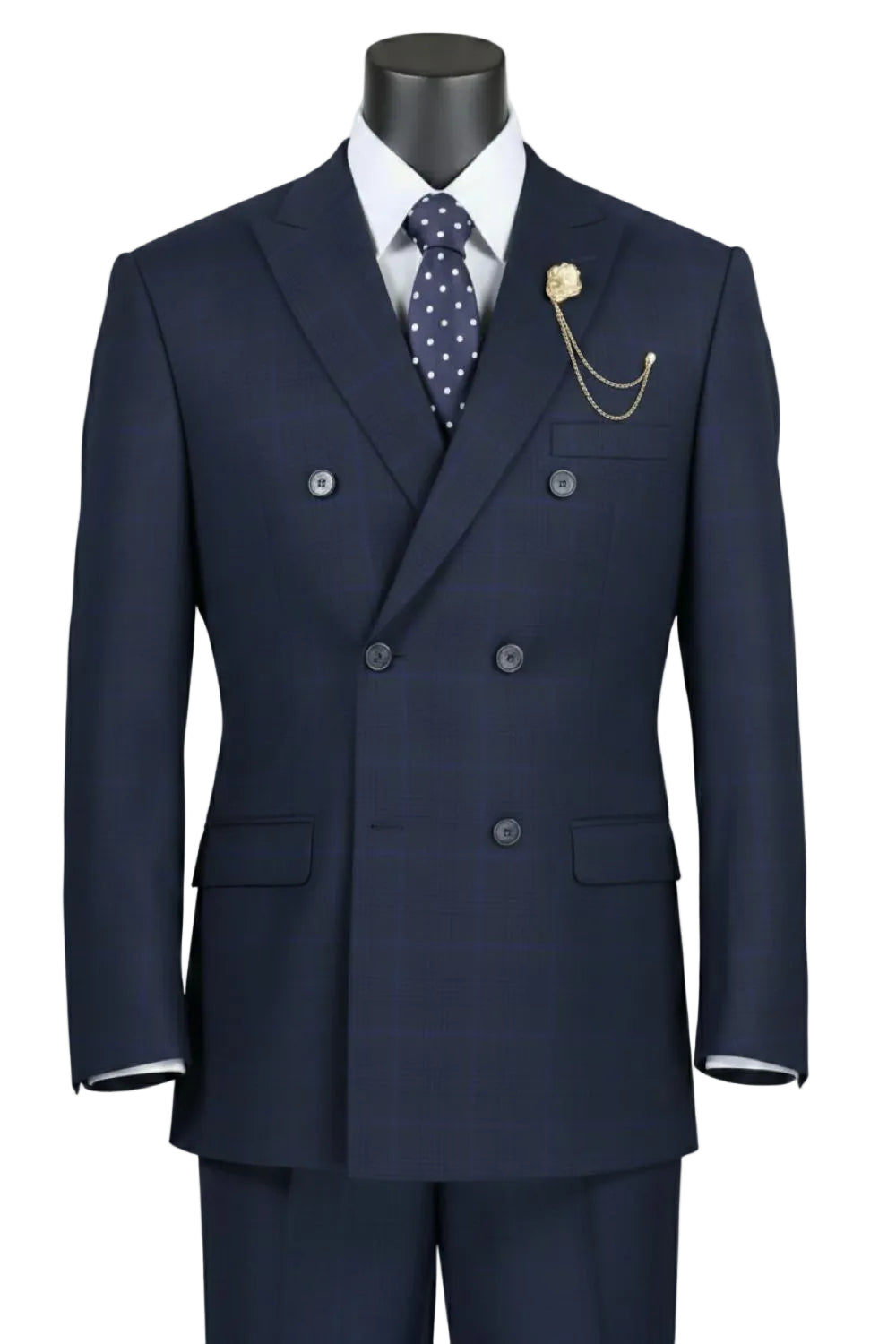 Alexander Collection - Regular Fit Navy Glen Plaid Double Breasted 2-Piece Suit