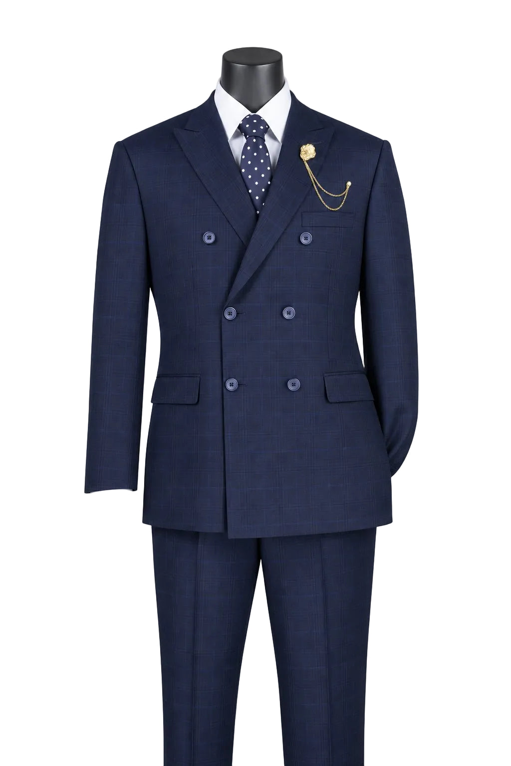 Alexander Collection - Regular Fit Navy Glen Plaid Double Breasted 2-Piece Suit