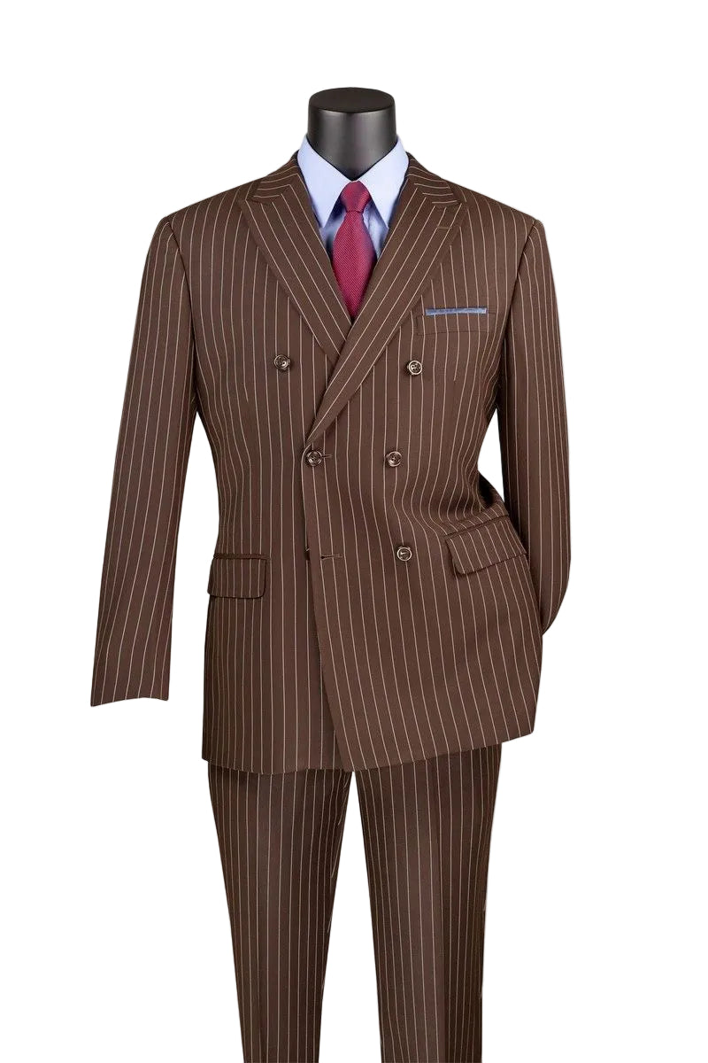 Rockefeller Collection - Double Breasted Stripe Suit Brown Regular