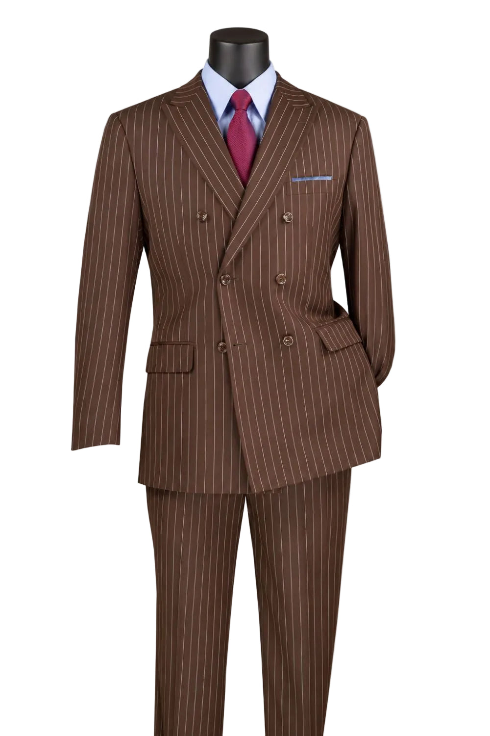 Rockefeller Collection - Double Breasted Stripe Suit Brown Regular Fit 2 Piece