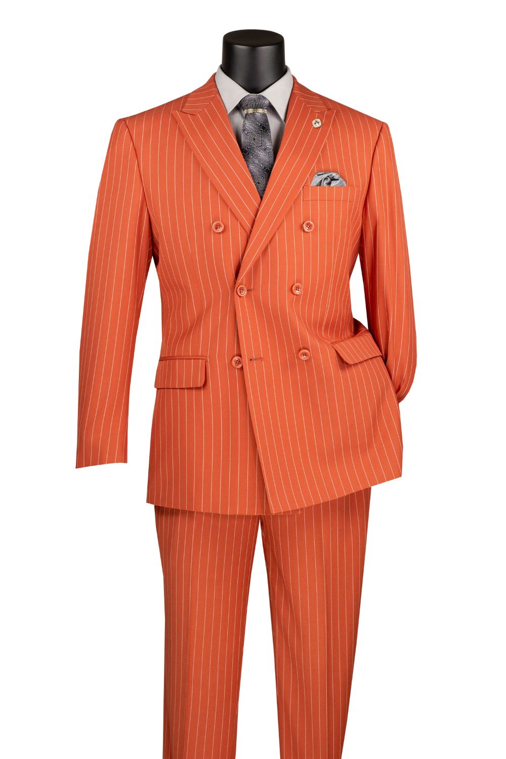 Rockefeller Collection - Double Breasted Stripe Suit Orange Regular Fi ...