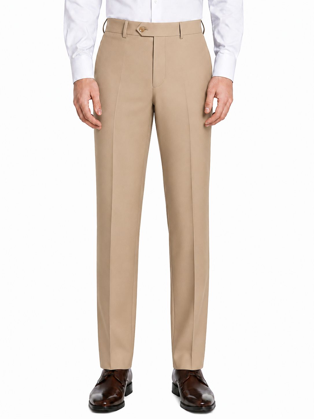 Pre-Hemmed Flat Front Adjustable Waistband Pants - Light Beige