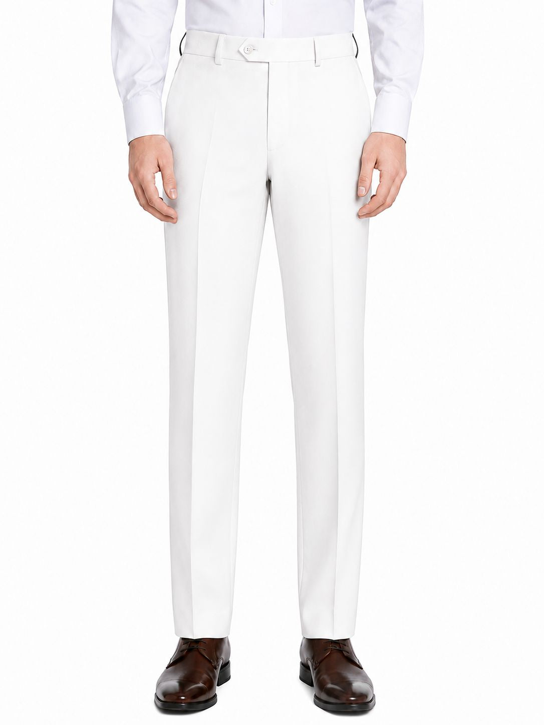 Pre-Hemmed Flat Front Adjustable Waistband Pants - White