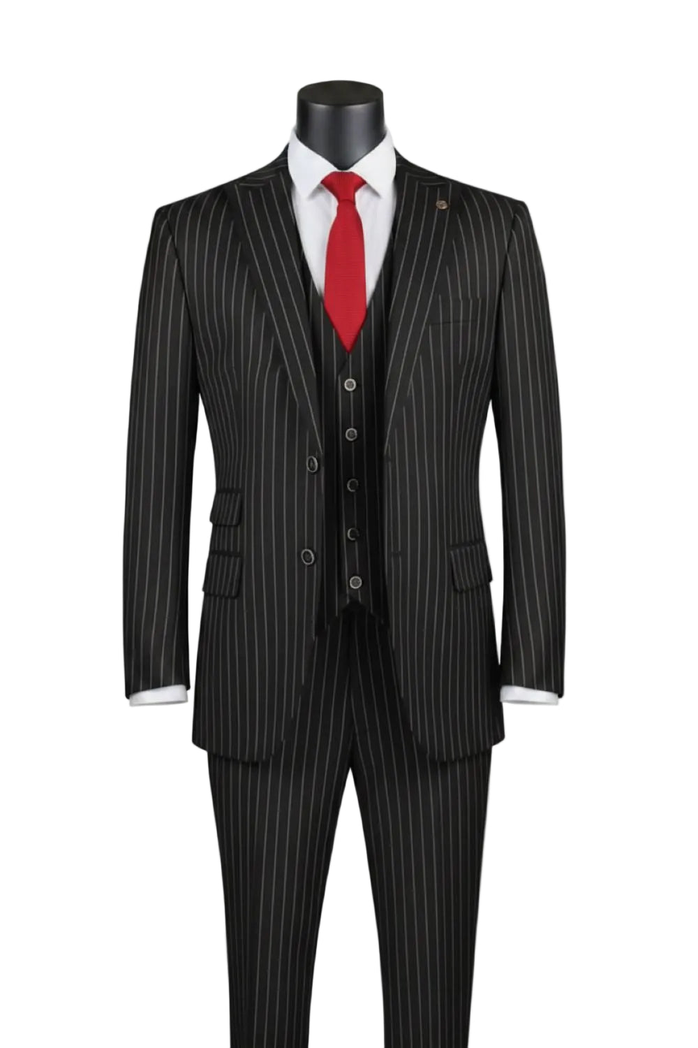 Odyssey Collection - Black Regular Fit Bold Stripes 3-Piece Suit With Adjustable Waistband Pants