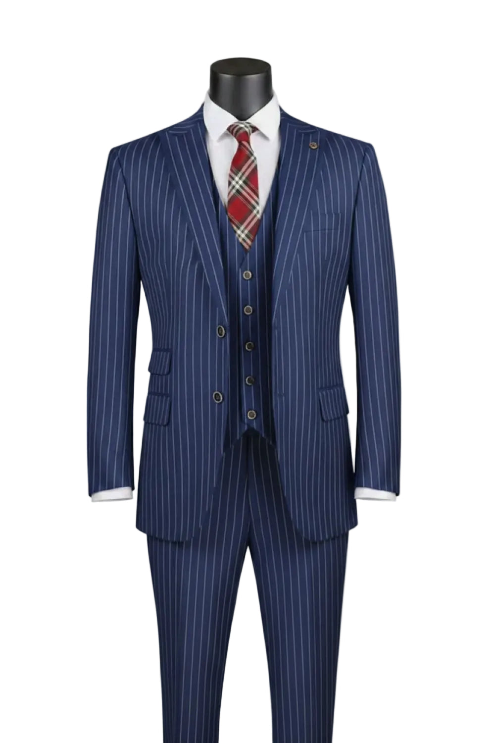 Odyssey Collection - Blue Regular Fit Bold Stripes 3-Piece Suit With Adjustable Waistband Pants