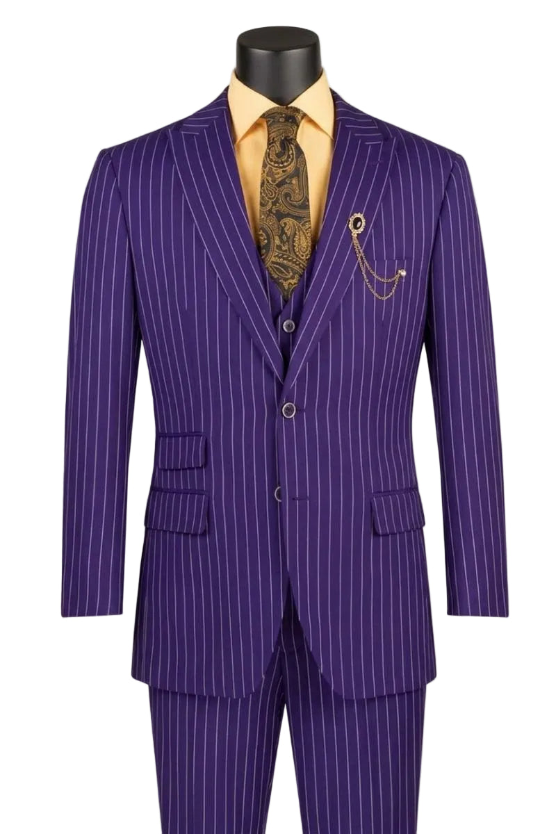 Odyssey Collection - Purple Regular Fit Bold Stripes 3-Piece Suit