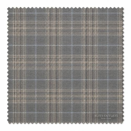Gray glen plaid fabric swatch for men's regular-fit three-piece suit