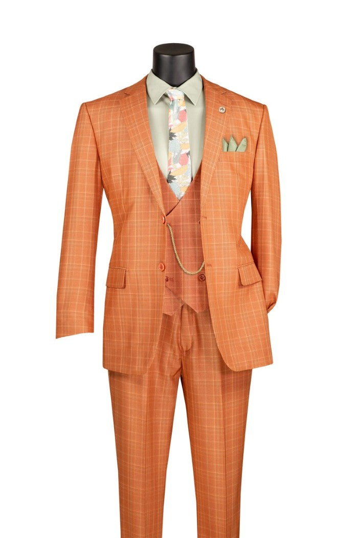 Renaissance Collection - Regular Fit Glen Plaid 3 Piece Suit in Rust