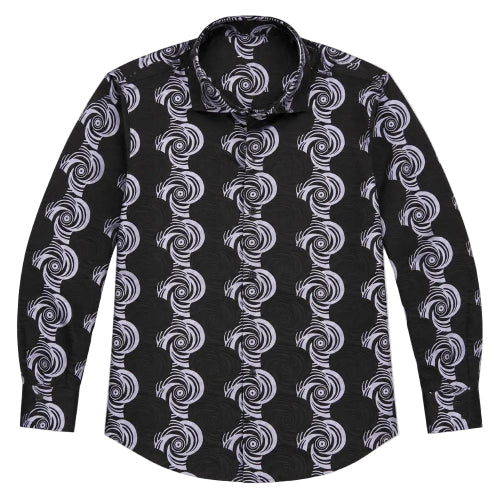 Dress Shirt Regular Fit Designer Pattern In Black/Silver