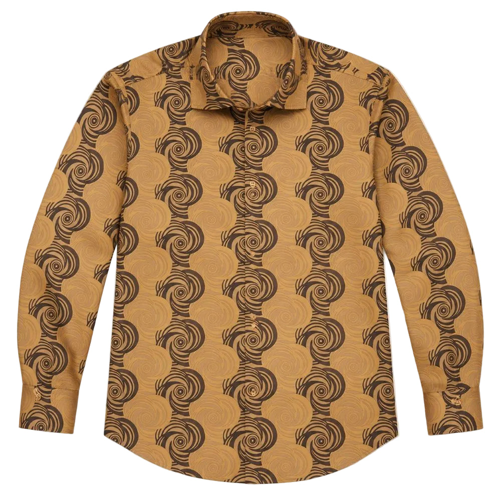 Dress Shirt Regular Fit Designer Pattern In Mustard