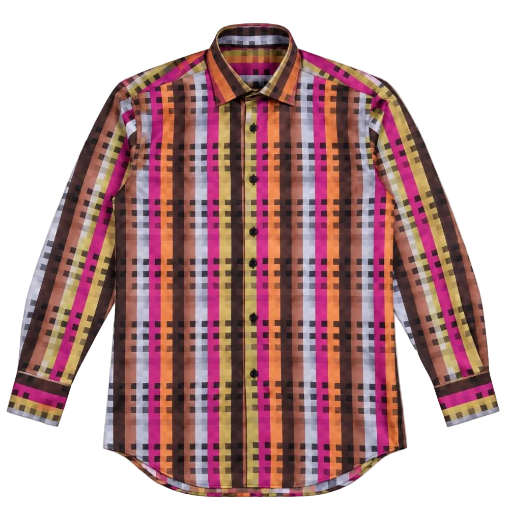 Dress Shirt Regular Fit Designer Check Pattern In Rust