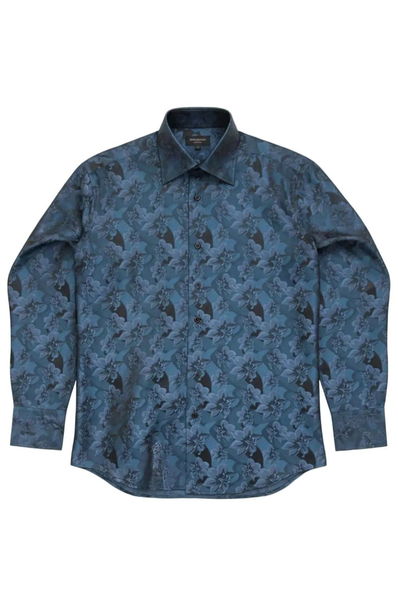 teal color dress shirt Men's Dress Shirt Regular Fit Floral Design In Teal 2XL / Teal