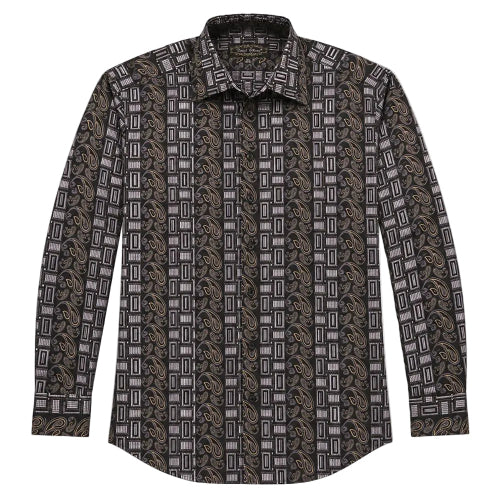 Dress Shirt Regular Fit Paisley And Check Design In Black