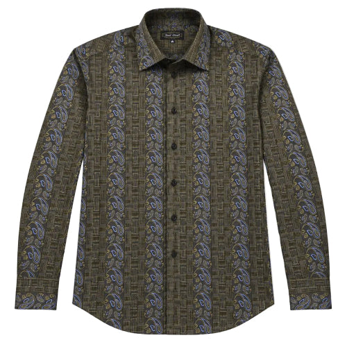 Dress Shirt Regular Fit Paisley And Check Design In Olive