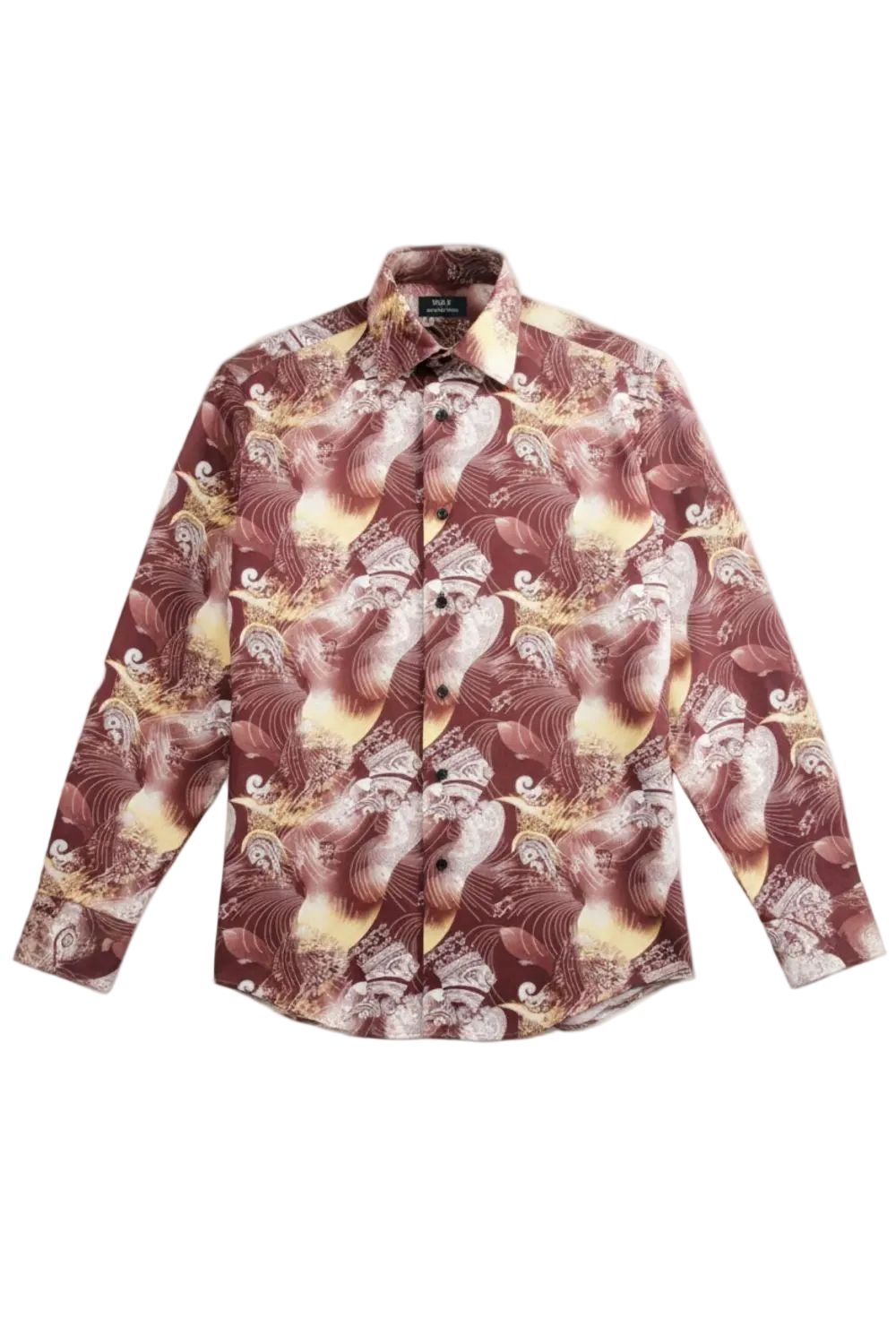 Dress Shirt Regular Fit Ukiyo-e Inspired Style Pattern In Brown