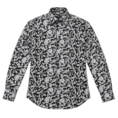 Dress Shirt Regular Fit Paisley Pattern In Black/White