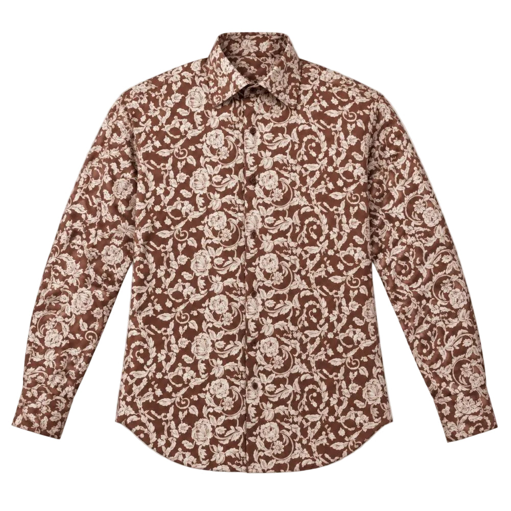 Dress Shirt Regular Fit Paisley Pattern In Brown