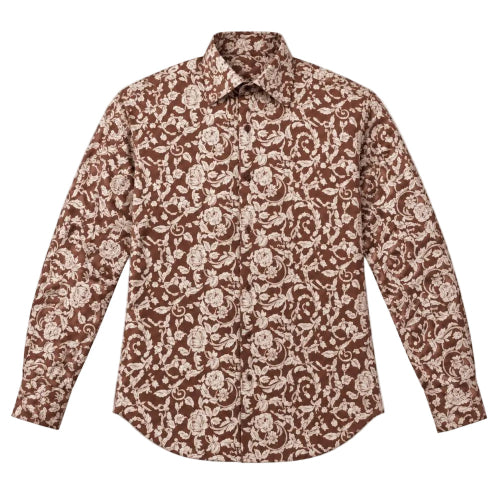 Dress Shirt Regular Fit Paisley Pattern In Brown
