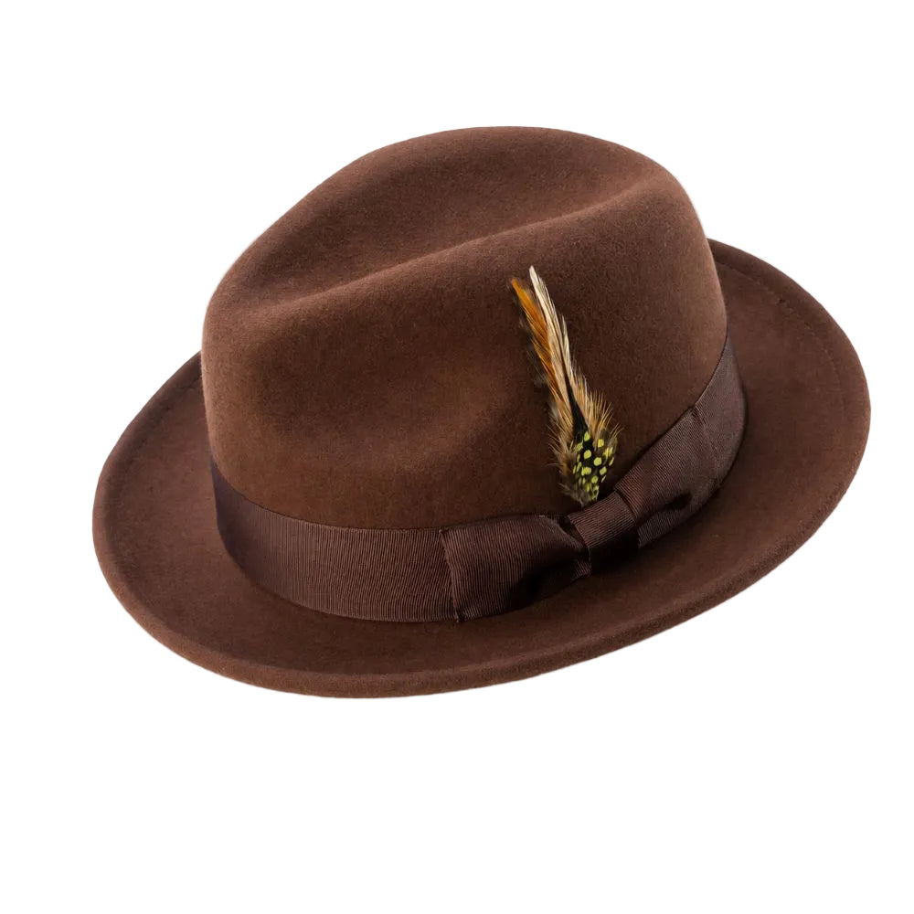 Men's Brown Wool Felt Fedora Hat Snap Brim Crushable
