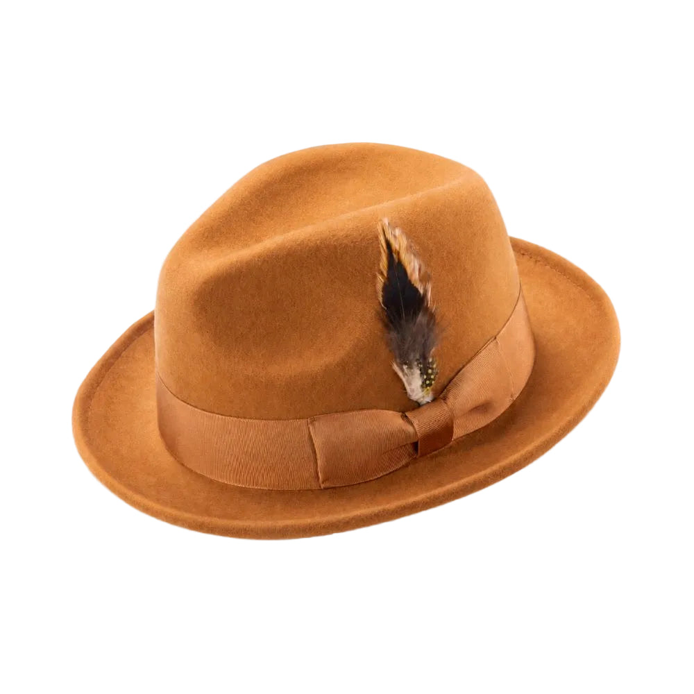 Men's Cappuccino Wool Felt Fedora Hat Snap Brim Crushable