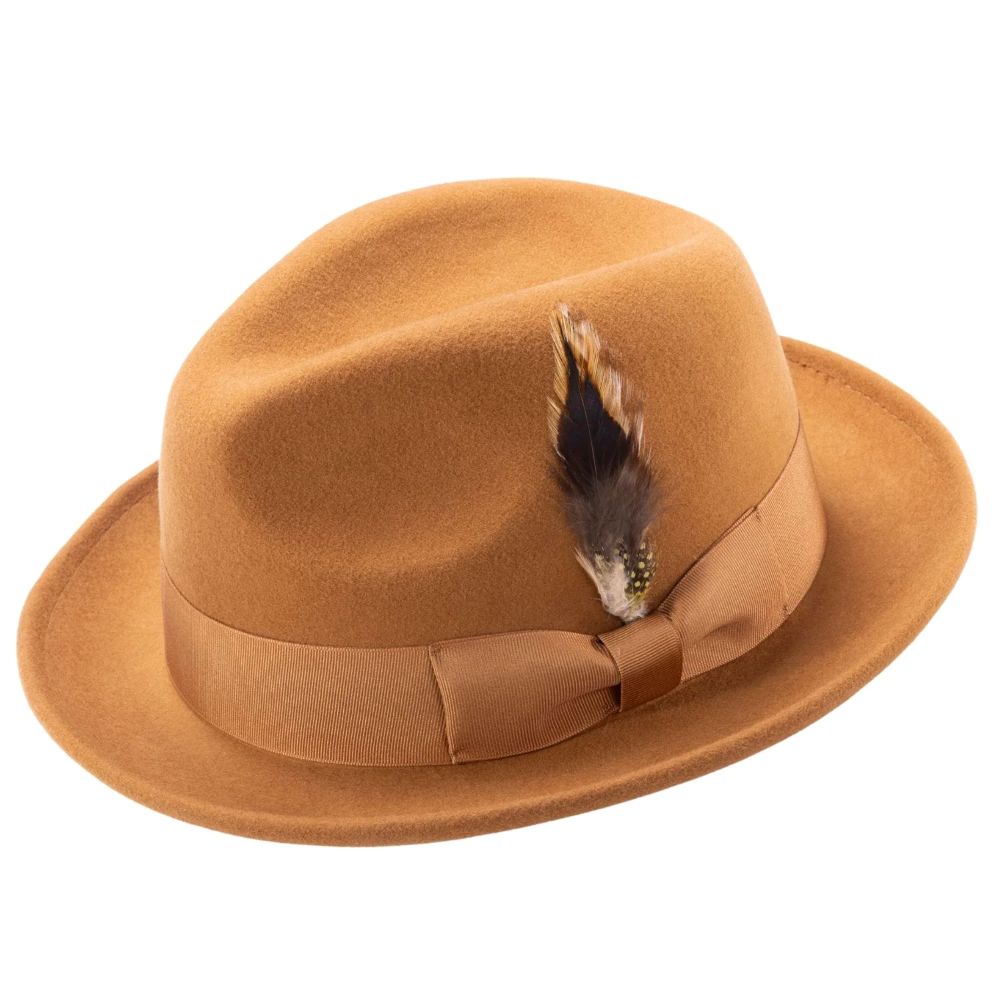 Men's Cappuccino Wool Felt Fedora Hat Snap Brim Crushable
