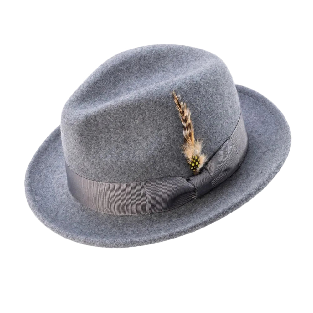 Men's Gray Wool Felt Fedora Hat Snap Brim Crushable