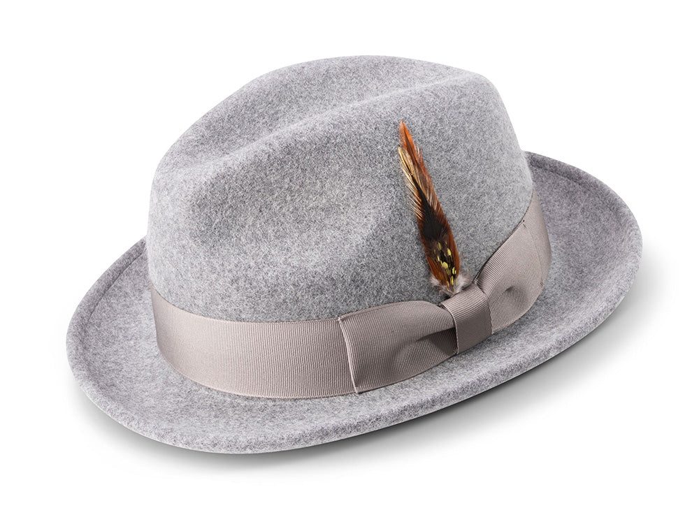 Men's Light Gray Wool Felt Fedora Hat Snap Brim Crushable