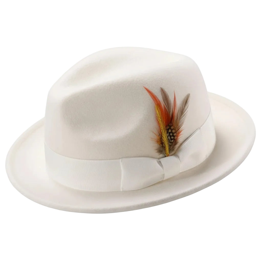 Men's Off White Wool Felt Fedora Hat Snap Brim Crushable